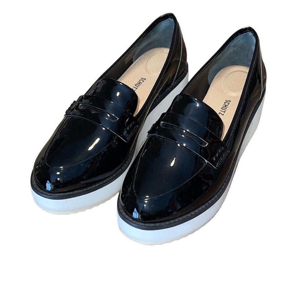 Schutz Womens Bevida Black Box‎ Leather Platform Penny Loafer Oxford Size 7.5